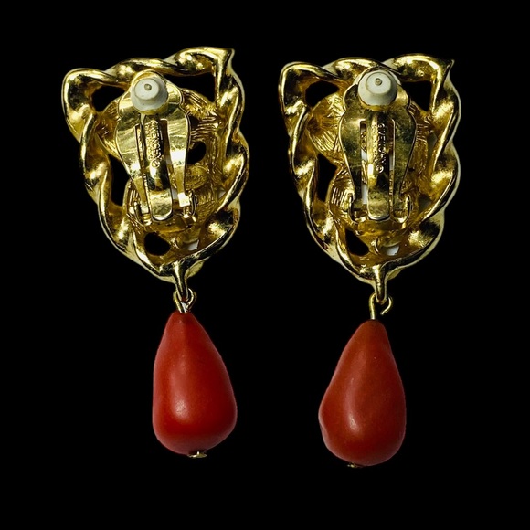 Givenchy couture earring gold plated swirl dangle clip abstract vintage fashion - Picture 3 of 7